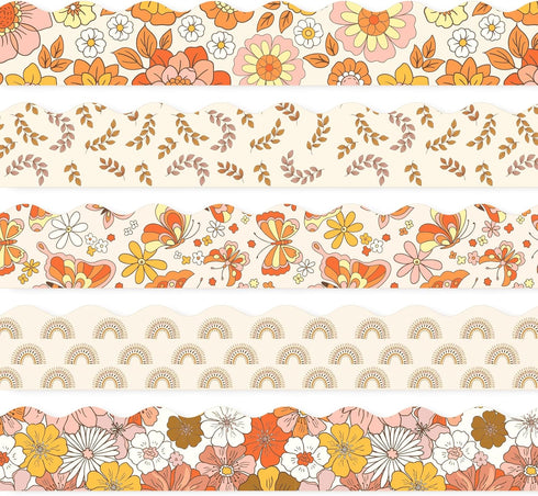 69Ft Retro Groovy Bulletin Board Borders Boho Pink Orange Flower Rainbow Butterfly Trim Borders Hippie 70s Bulletin Board Stickers for Back to Sch...