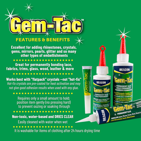 BEACON Gem-Tac Premium Quality Adhesive for Securely Bonding Rhinestones and Gems - Water-Based, UVA Resistant, 4-Ounce...