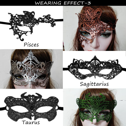 12 Pcs Constellations Lace Masks Women's Sexy Eye-mask for Ball Party Venetian Masquerade Costume - Black...