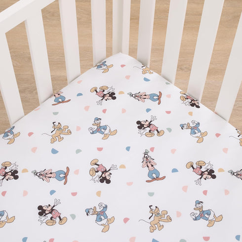 Disney Mickey Mouse Light Blue, White, and Tan Donald Duck, Goofy, and Pluto Super Soft Nursery Fitted Crib Sheet...