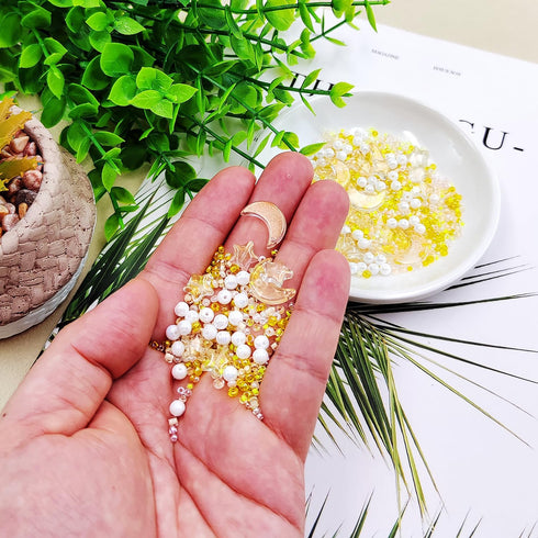 HEOCAKR Beads for Jewelry Making, 1200pcs Golden Series Acrylic Craft Beads for Necklace Earrings Bracelet Making Kit, Including Star, Moon, Pearl...