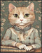 Posterizer 1 pcs- Orange cat sitting behind a table with white flowers-Art for Animal Lovers-Floral Botanical Art- Gift for Men Women Teens-Living...
