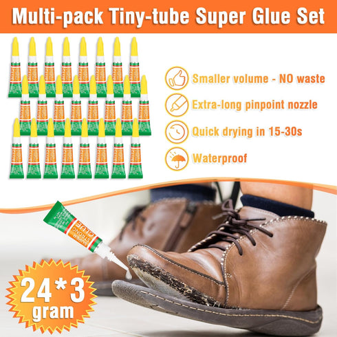 3g X 24 Pack Super Glue Clear for All Purpose, Fast Drying Liquid Formula Super Glue Liquid Cyanoacrylate (Ca) Glue for Plastic, Metal, Wood, Leat...