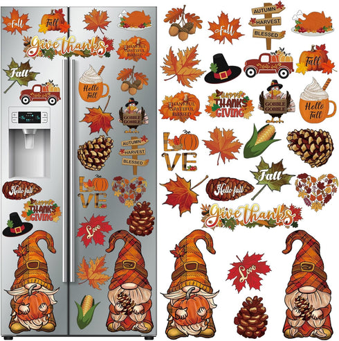 25 Pcs Thanksgiving Refrigerator Magnets Thanksgiving Decoration Fall Gnomes Fridge Magnet Pumpkin Maple Autumn Decoration for Locker Fridge Car M...