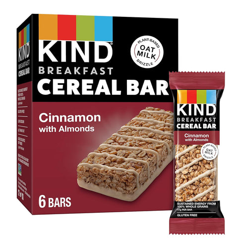 KIND Breakfast Cereal Bars, Gluten Free Snacks, Cinnamon with Almonds, 9.3oz Box (6 Bars)...