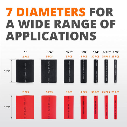 Wirefy Heat Shrink Tubing Kit - 3:1 Ratio Adhesive Lined, a resistant Shrink Wrap - Automotive Industrial Heat-Shrink Tubing - Black, Red - 200 PC...