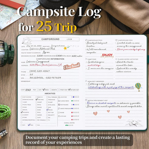 JUBTIC Camping Journal and RV Travel Log Book, A5 Adventure Journal for 25 Camping, Hiking Journal, Family Travel Books Camper Essentials Camping ...