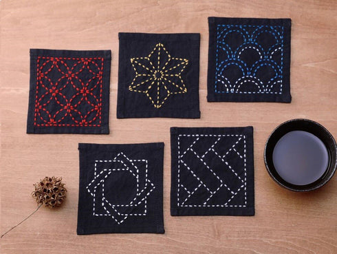 Olympus Sashiko Coasters Collection for Embroidery - 5 Pieces, Navy Blue...