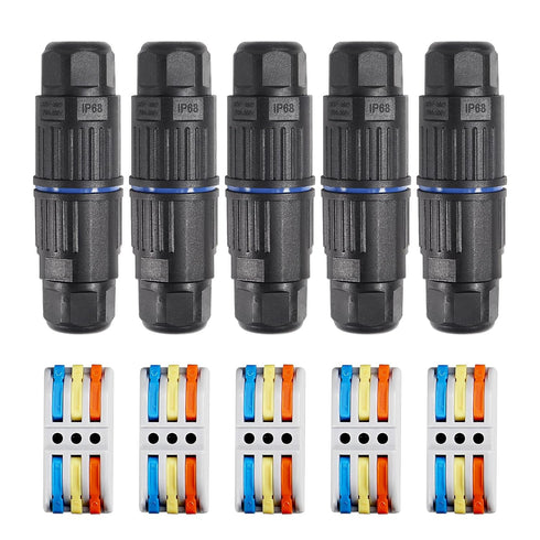 5PCS IP68 Waterproof Junction Box, Outdoor 3 Way Electrical Cable Connector, Replaceable Lever Wire Connectors for AWG 28-12, Quick Screwless Inst...