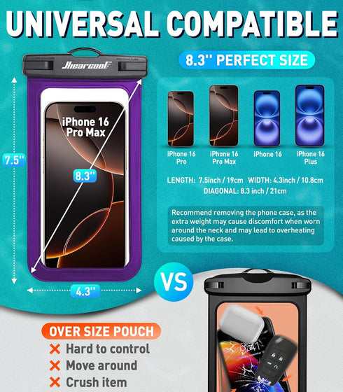 Hiearcool Universal Waterproof Phone Pouch, Dry Bag Compatible for iPhone 16 15 14 13 Pro Max XS Plus Samsung Galaxy S22 Cellphone Up to 8.3", IPX...