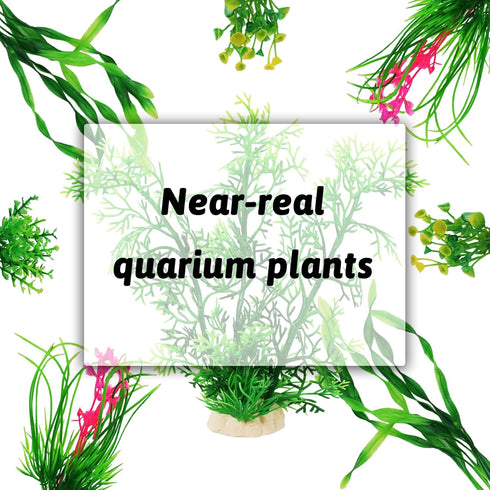 Fish Tank Accessories Aquarium Decorations Plants, 9pcs Green Fish Tank Decorations Plants and Cave Rock Decoration Decor Set, Aquarium Decor Plas...