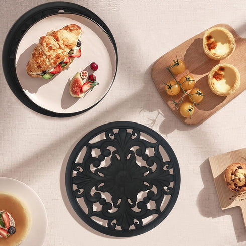 Set of 3 Silicone Trivet Mat Thick Round Trivet Set Non Slip Heat Resistant Modern Carved Trivet Kitchen Decor and Accessories for Hot Dishes, Pot...