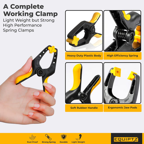 Spring Clamps 4 inch - 10 Pack Plastic Clamps for Tarps, Crafts, Backdrop and Pool Cover with 2 inch Mouth Opening - Rust Free Large Clips Heavy D...