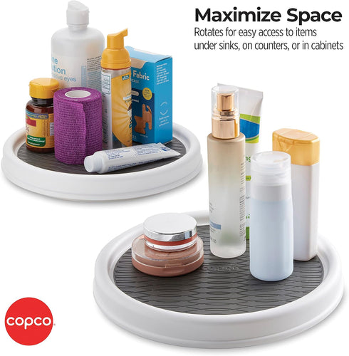 Copco 9 Inch Non Skid Pantry Cabinet Lazy Susan Turntable, Set of 2, Spinning Organizer for Kitchen, Countertop, or Bathroom, White and Gray...