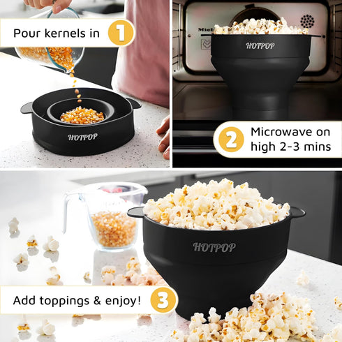 Popco Silicone Popcorn Maker - Microwave Popcorn Popper with Handles - Collapsible Bowl, Heat-Resistant, Easy to Clean, Ideal for Family Movie Nig...