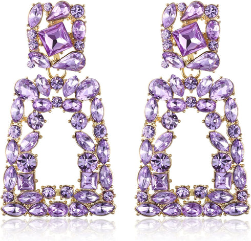 Flyonce Rectangle Clip-on Drop Earrings for Women, Sparkly Rhinestone Crystal Geometric Statement Non Pierced Earrings...