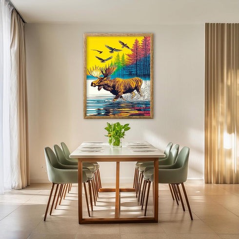 Posterizer 1 pcs-vibrant abstract nature scene with beautiful moose 3-Kitchen & Bar Art-Retro Art-Art Poster Print for Home, Office, Store, Bar- u...