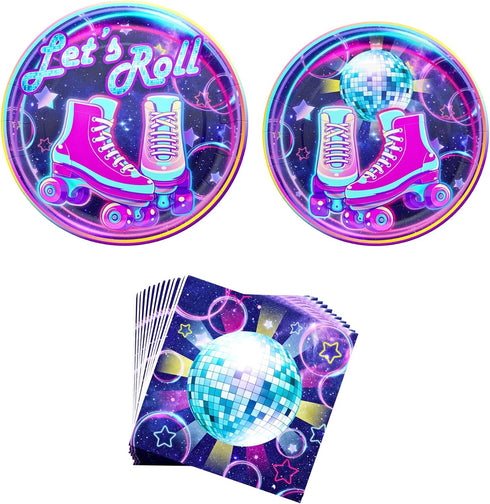 Blue Orchards Roller Skating Party Plates and Napkins (52 pieces for 20 Guests) - Roller Skating Party, 90s Party Supplies, Roller Skate Plates An...