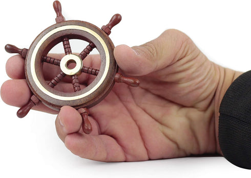Nagina International 4" Small Rosewood Crafted Brass Ring Ship Wheel | Pirate's Adult Nautical Decor Steering Wheel | Maritime Nursery Decor...