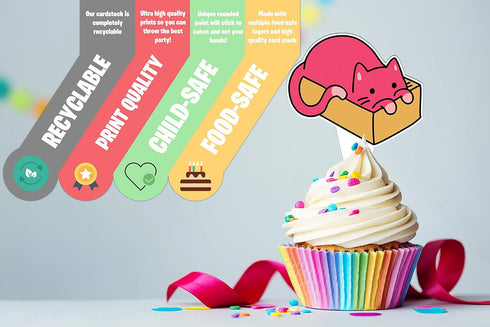 24-pack Food-safe and Child-safe Cake Toppers by Citadel Black - No Assembly Required, 100% Food-safe and Recyclable, Cupcake and Cake Toppers for...