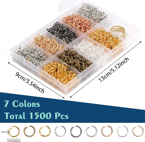 7 mm Jump Rings for Jewelry Making 7 Colors 1500 Pcs Stainless Steel Jump Rings with Open/Close Tools for Necklace Bracelet Repair Keychains Jewel...
