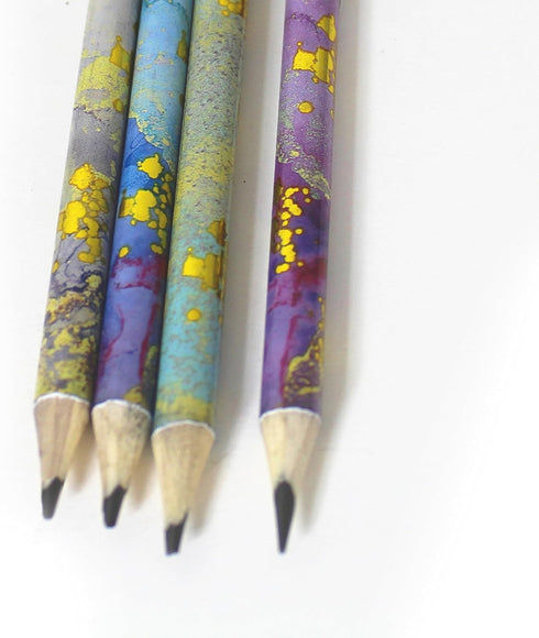 Channie's No. 2 HB 4 Gold Leaf Pencils Set of 12 - Fun Wooden Pencils with Colorful Abstract Patterns - Cute Desk Accessories...