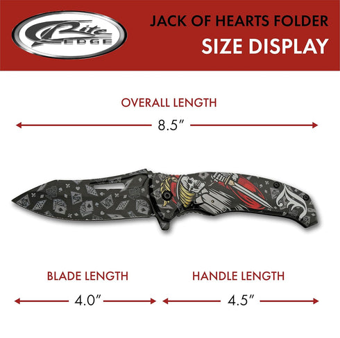 SZCO Supplies 8.5” Jack Of Hearts Skull Liner Lock EDC Folding Knife With Pocket Clip...