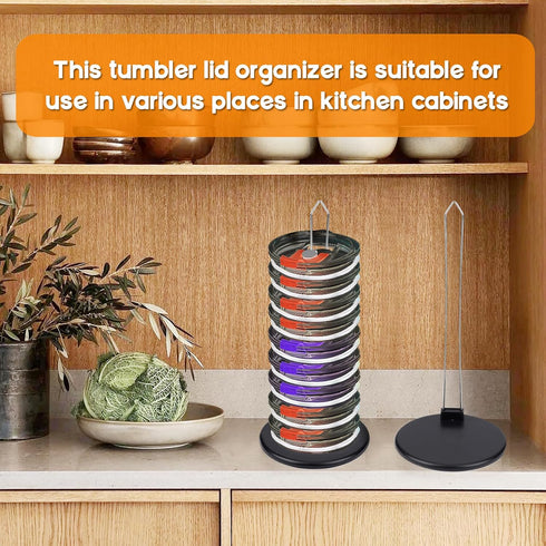 Tumbler Lid Organizer,Cup Lid Organizers Inside Cabinet,2PC Detachable Stacking Lid Holder,Space-Saving Design Lid Rack for Kitchen Cabinet and Co...