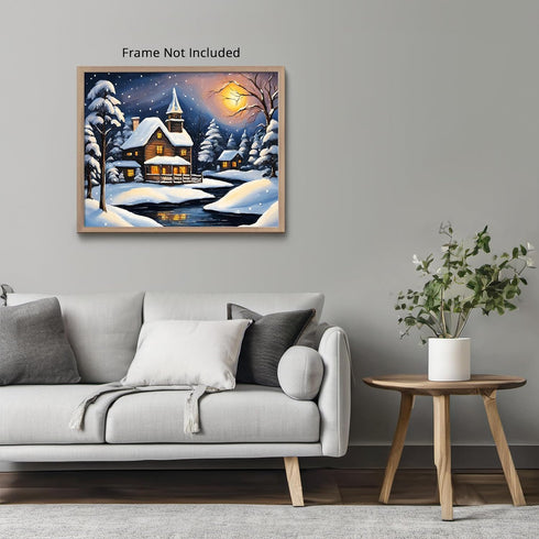 Posterizer 1 pcs- quaint old village-building in nature-night sky 12-Landscape & Nature Art-Floral Botanical Art- Decor for Home & Office- unframe...