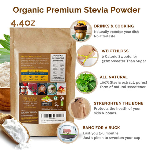 Enzo Organic Stevia Powder 125g (4.4oz / 3125-Servings) - Premium USDA Certified All Natural Alternative-Sweetener 320x Sugar Free Non-GMO 0 Calor...