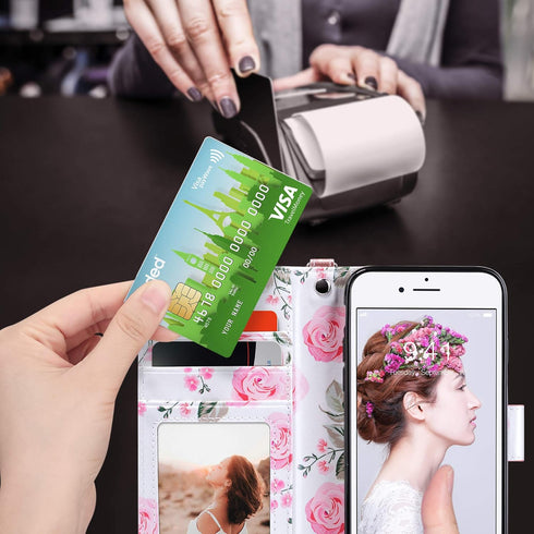 ULAK for iPhone SE 3(2022)/SE(2020)/8/7 Wallet Case with Card Holder, Premium Floral PU Leather Flip Case with Kickstand Card Slots,Wrist Strap, D...