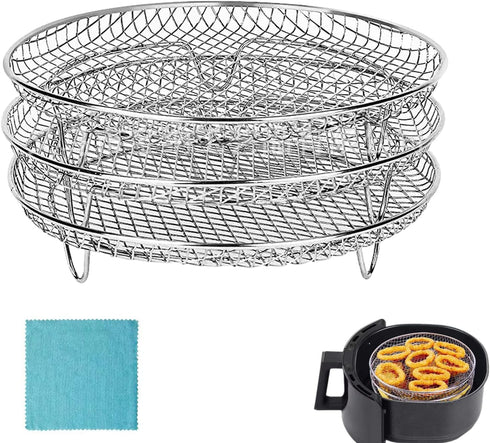 Air Fryer Racks Three Stackable Dehydrator Racks 304 Stainless Steel Air Fryer Basket Toast Rack Air Fryer Accessories Fit All 4.2-5.8QT Air Fryer...