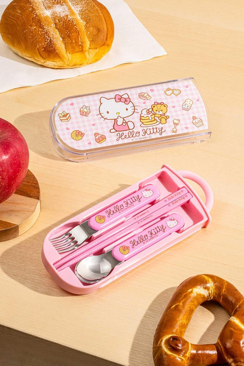 Hello Kitty Utensil Set - Includes Reusable Fork, Spoon, Chopsticks and Carrying Case - Authentic Japanese Design - Durable, Dishwasher Safe- Swee...