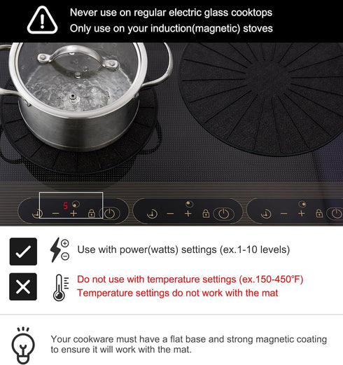 Lazy K Induction Cooktop Mat - Silicone Fiberglass Scratch Protector - for Magnetic Stove - Non Slip Pads to Prevent Pots from Sliding During Cook...
