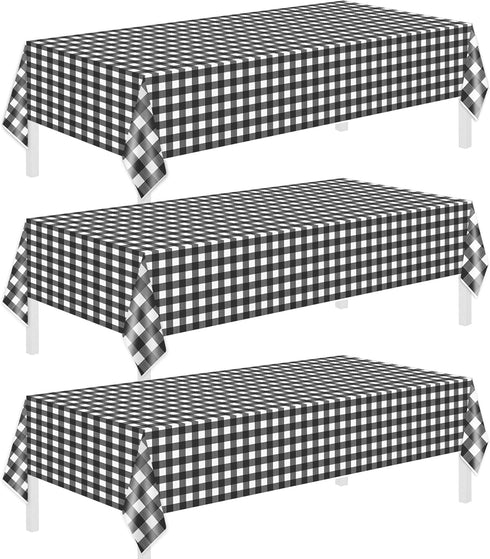Childom 3 Pack Black and White Checkered Tablecloths 54"x108" Disposable Plastic Table Cloths Buffalo Plaid Tablecloths for Home,Halloween,Picnic ...