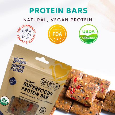 Yogi Super Foods Maca Protein Bars with Cacao for Healthy Energy - Raw, Vegan, Gluten Free, Low Glycemic Superfood Snack Food Bars with Plant Prot...