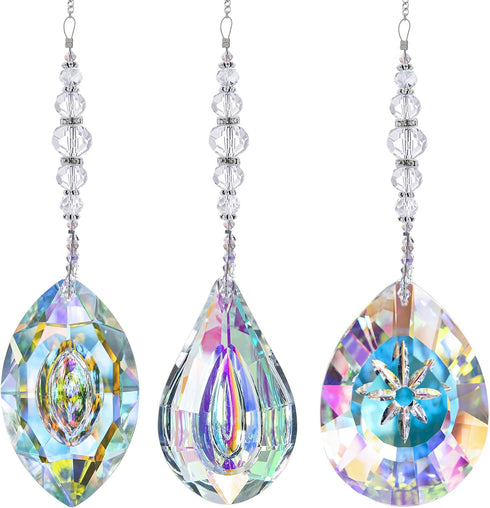 Crystal Suncatchers Hanging Crystals Rainbow 76mm Prisms Pendant with Chakra Beads for Window Indoor Outdoor Decor (Pack of 3)...