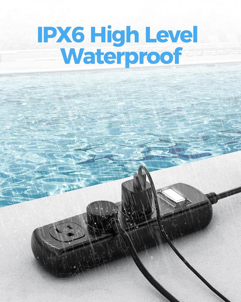 EIGSO Outdoor Power Strip Weatherproof, IPX6 Grade Waterproof Surge Protector with 3 Wide Outlets, Anti-Electric Shock, 6 FT Heavy Duty Extension ...