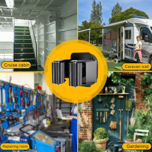 Upgraded Magnetic Broom and Mop Holder Wall Mount, Space-Saving Heavy Duty No Drill Over the Door Broom Gripper RV Camper Wall Organizer,Black,2 P...