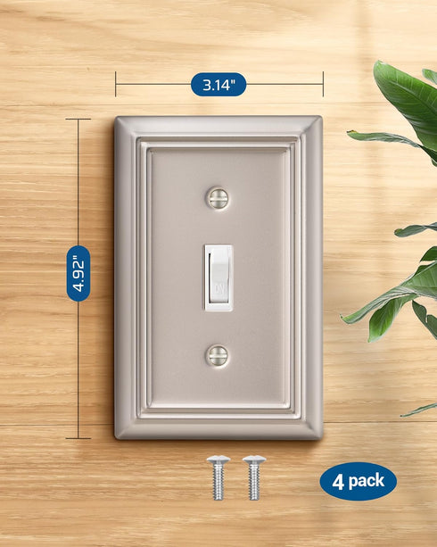 DEWENWILS Single Toggle Wall Plates, Satin Nickel Metal Outlet Covers, 4.92" x 3.14" Switch Plate Cover, Light Switch Cover Plates for Home Decor,...