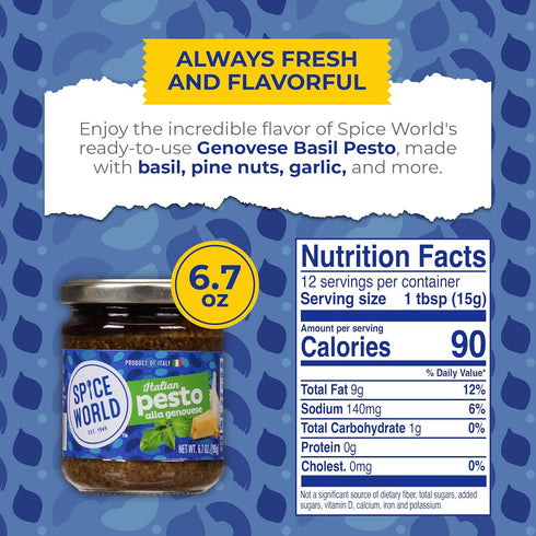 Spice World Italian Pesto Alla Genovese Seasoning Blend 6.7oz Jar Pesto Combines the Flavors of Basil, Pine Nuts, Garlic & More - Ready-to-Use Sea...