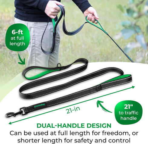 6 Foot Long Dog Leash with 2 Padded Handles - for Large and Medium Dogs - Walking Lead with Reflective Stitching and Traffic Handle for Control an...