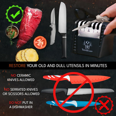 4 Stage Knife Sharpener Tool with Professional 800 Grit Whetstone, Premium Kitchen Knife Sharpener, Manual Knife Sharpener, Blade Sharpener, Sciss...