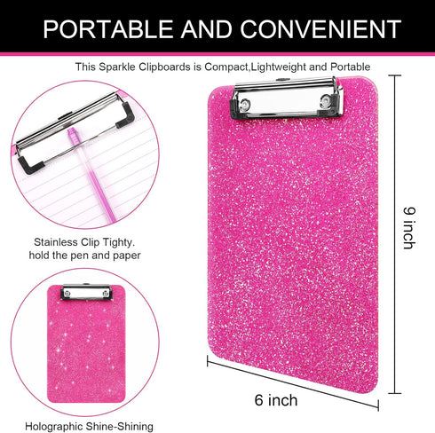 A5 Size Clipboards,Glitter Clipboard with Low Profile Clip,Sparkle Plastic Clipboard,Cute Hanging Clipboard for Office Supplies Clipboards for Kid...