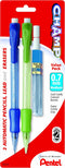 Pentel Champ Automatic Pencil with Lead and 2 Erasers, 0.7mm, Assorted Barrels, 2 Pack (AL17LEBP2)...