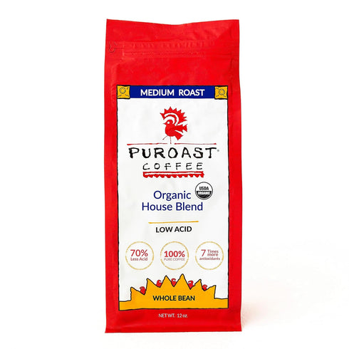 Puroast Low Acid Whole Bean Coffee, Organic House Blend, High Antioxidant, 12 Ounce Bag (Pack of 1)...