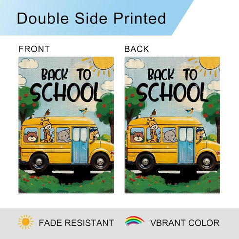 Back to School Garden Flag School Bus Animals Flag 12×18 Inch Double Sided Buffalo Plaid Fall Farmhouse Yard Flag Seasonal Outdoor Decor...