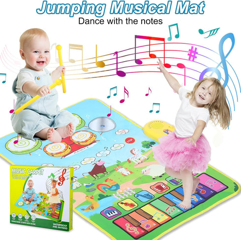 Toys for 1 Year Old Boys and Girls: Love&Mini 3 in 1 Musical Mat for Toddlers 1-3 with Drum 6 Musical Instrument and 8 Animals Sounds Piano Mat To...