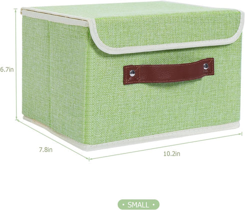Collapsible Storage Bins with Lids & PU Leather Handles - PP Plastic Board Washable Linen Fabric Storage Box, Foldable Storage Cube for Home Bedro...