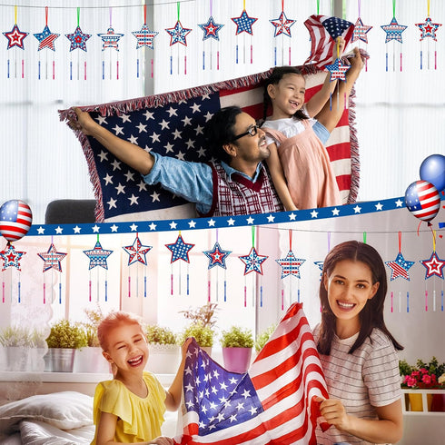 Sheroll 30 Pack 4th of July Wind Chime Kit for Kids DIY Craft Make Your Own Patriotic Star Wooden Wind Bell Decoration for Girls Boys Art Ornament...